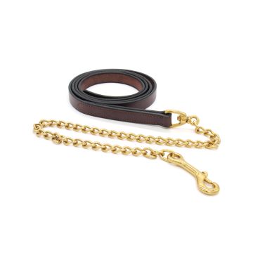 Riding Tack Leather Lead Shank with 30" Brass Plated Chain