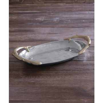 Beatriz Ball Western Antler Medium Oval Bowl W/ Gold Handles